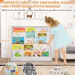 Kinderregal mit 5 Fächern Kinder Bücherregal Zeitungsständer Aufbewahrungsregal Weiß