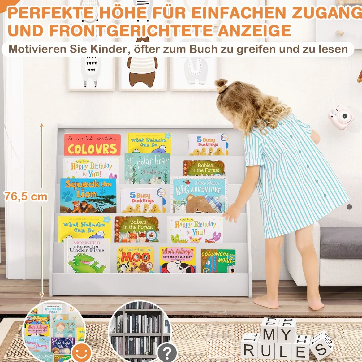 Kinderregal mit 5 Fächern Kinder Bücherregal Zeitungsständer Aufbewahrungsregal Weiß