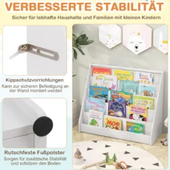 Kinderregal mit 5 Fächern Kinder Bücherregal Zeitungsständer Aufbewahrungsregal Weiß