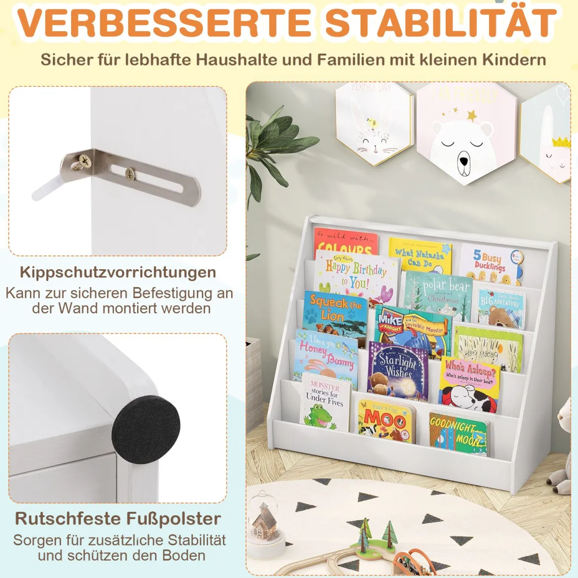 Kinderregal mit 5 Fächern Kinder Bücherregal Zeitungsständer Aufbewahrungsregal Weiß