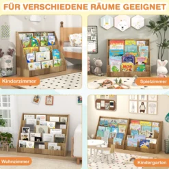 Kinderregal mit 5 Fächern Kinder Bücherregal Zeitungsständer Aufbewahrungsregal Natur