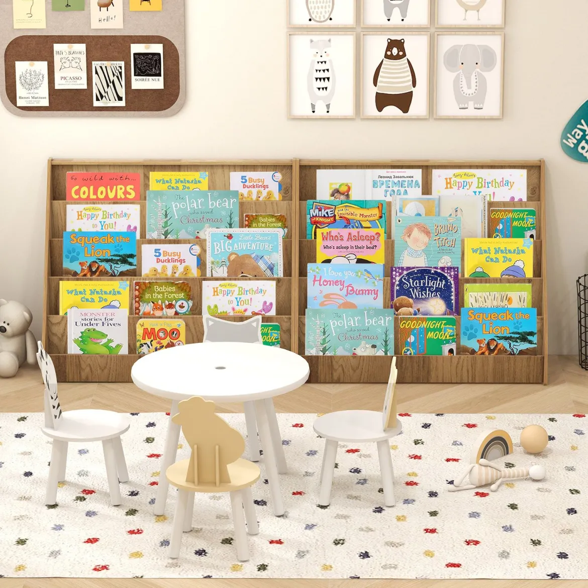 Kinderregal mit 5 Fächern Kinder Bücherregal Zeitungsständer Aufbewahrungsregal Natur