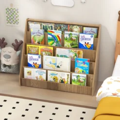 Kinderregal mit 5 Fächern Kinder Bücherregal Zeitungsständer Aufbewahrungsregal Natur