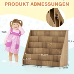 Kinderregal mit 5 Fächern Kinder Bücherregal Zeitungsständer Aufbewahrungsregal Natur