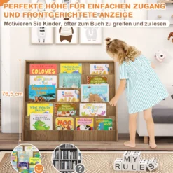 Kinderregal mit 5 Fächern Kinder Bücherregal Zeitungsständer Aufbewahrungsregal Natur