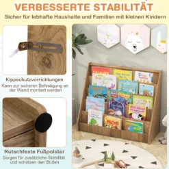 Kinderregal mit 5 Fächern Kinder Bücherregal Zeitungsständer Aufbewahrungsregal Natur