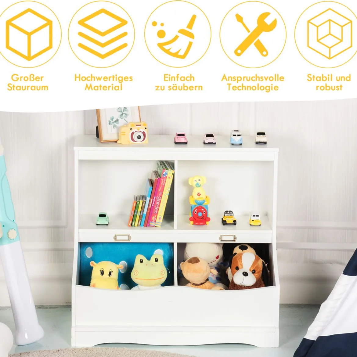 Kinderregal mit 4 Fächern Spielzeugregal Bücherregal für Kinder 67 x 40 x 62 cm Weiß
