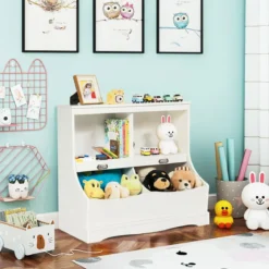 Kinderregal mit 4 Fächern Spielzeugregal Bücherregal für Kinder 67 x 40 x 62 cm Weiß
