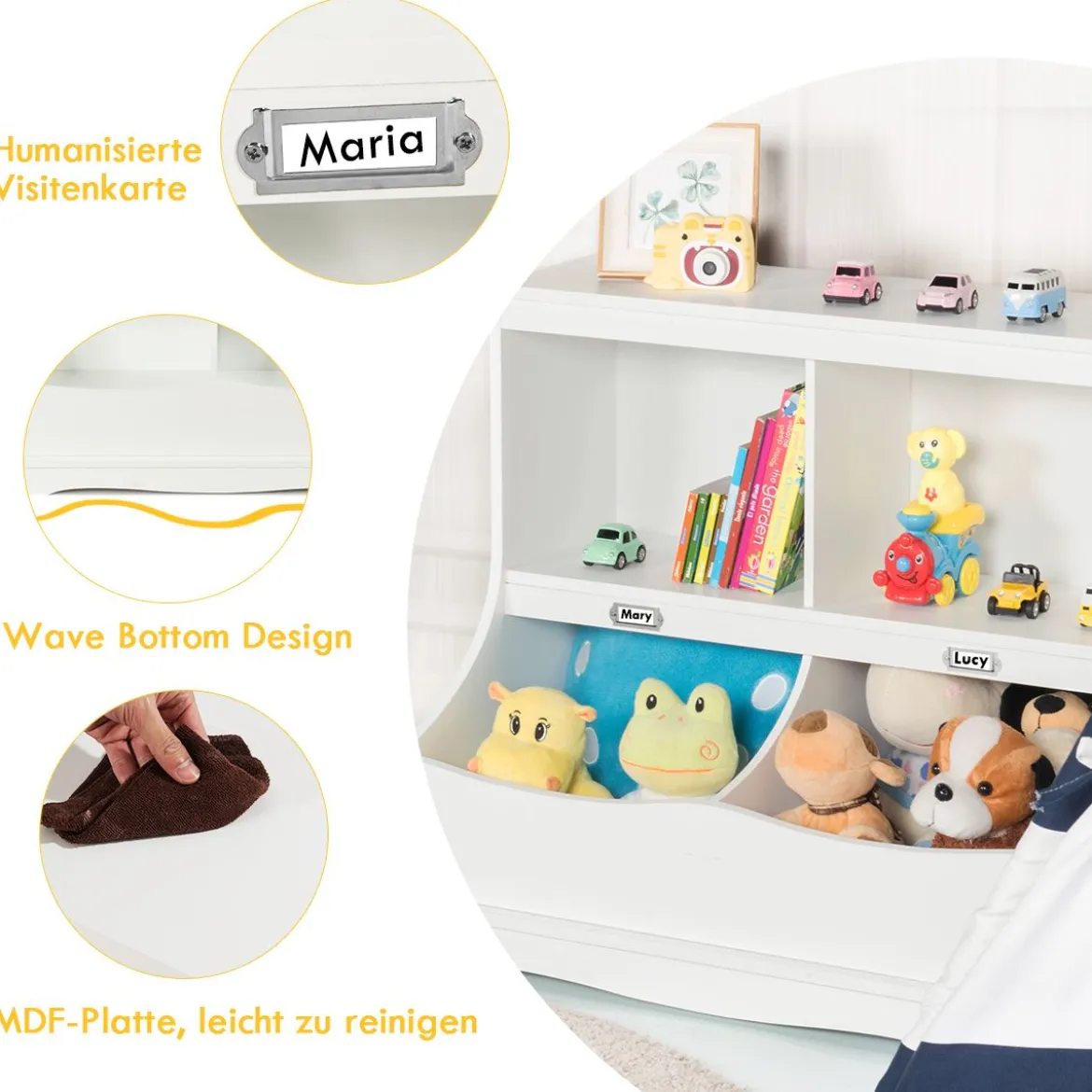 Kinderregal mit 4 Fächern Spielzeugregal Bücherregal für Kinder 67 x 40 x 62 cm Weiß