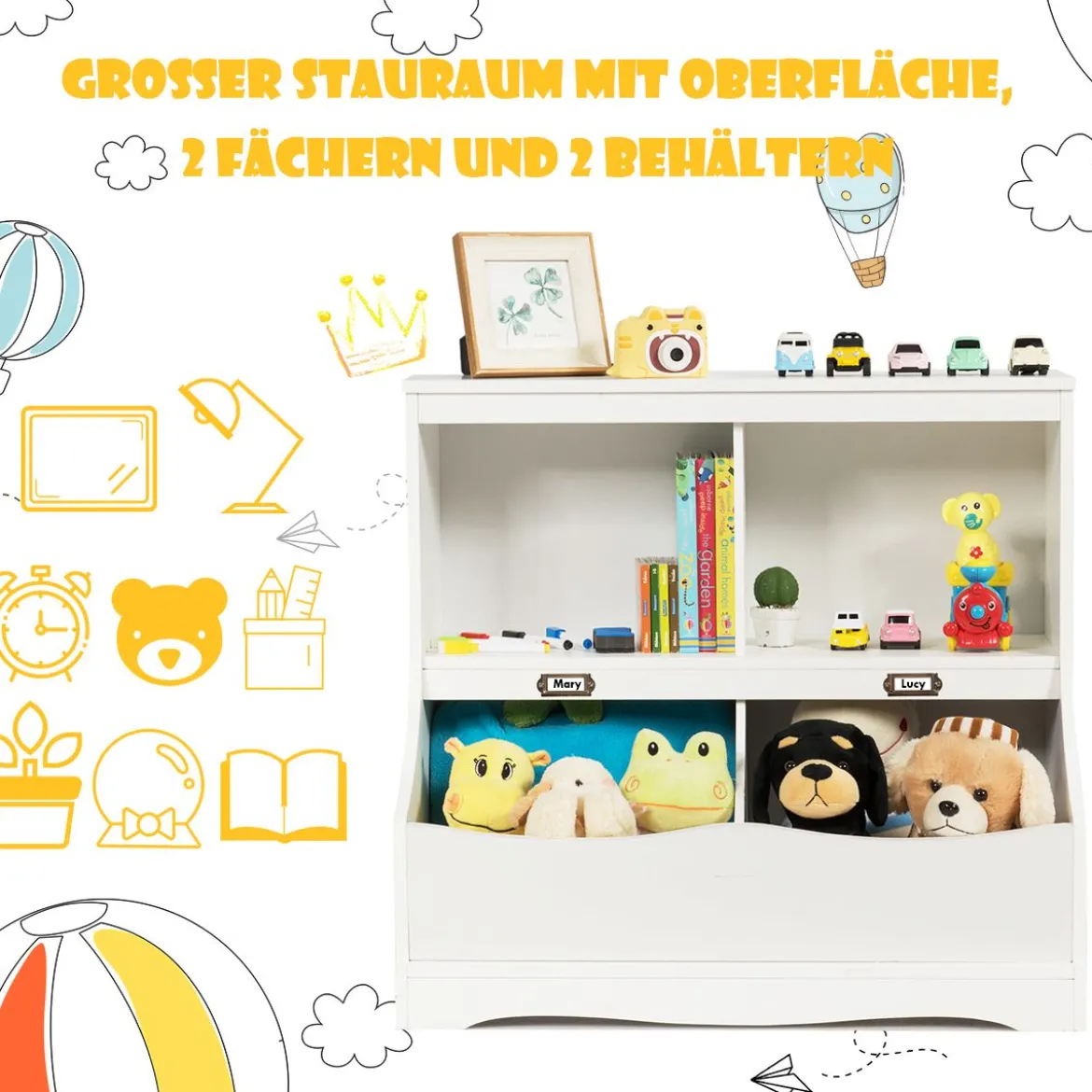 Kinderregal mit 4 Fächern Spielzeugregal Bücherregal für Kinder 67 x 40 x 62 cm Weiß
