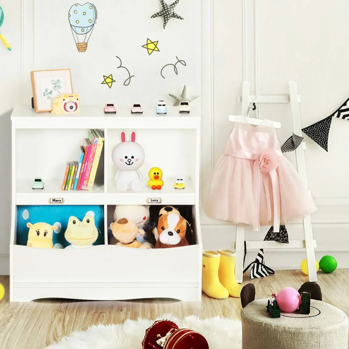 Kinderregal mit 4 Fächern Spielzeugregal Bücherregal für Kinder 67 x 40 x 62 cm Weiß