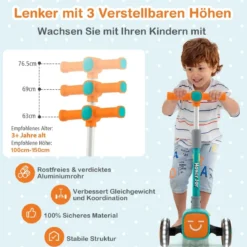 Kinderroller Klappbarer Tretroller mit 3-Fach Höhenverstellbarem Lenker Kinderscooter Grün