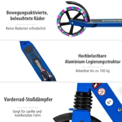 Kinder Roller klappbar mit Leuchten Scooter höhenverstellbar mit Tragegurt