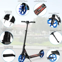 Kinder Roller klappbar mit Leuchten Scooter höhenverstellbar mit Tragegurt