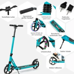 Kinder Roller klappbar mit Leuchten Scooter höhenverstellbar mit Tragegurt