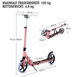 Kinder Roller klappbar mit Leuchten Scooter höhenverstellbar mit Tragegurt