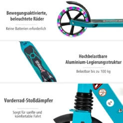 Kinder Roller klappbar mit Leuchten Scooter höhenverstellbar mit Tragegurt
