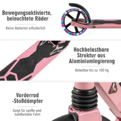 Kinder Roller klappbar mit Leuchten Scooter höhenverstellbar mit Tragegurt