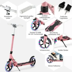 Kinder Roller klappbar mit Leuchten Scooter höhenverstellbar mit Tragegurt