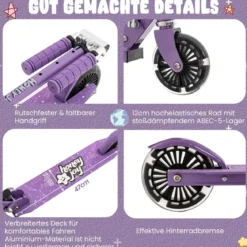 Kinder Roller Scooter mit LED-Räder & Klappbar Lenker Höhenverstellbar Tretroller Kinderroller