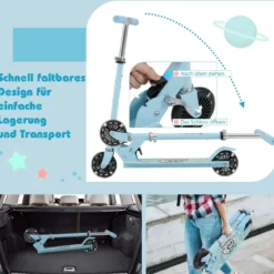 Kinder Roller Scooter mit LED-Räder & Klappbar Lenker Höhenverstellbar Tretroller Kinderroller