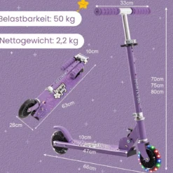 Kinder Roller Scooter mit LED-Räder & Klappbar Lenker Höhenverstellbar Tretroller Kinderroller