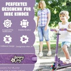 Kinder Roller Scooter mit LED-Räder & Klappbar Lenker Höhenverstellbar Tretroller Kinderroller