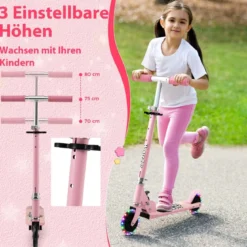 Kinder Roller Scooter mit LED-Räder & Klappbar Lenker Höhenverstellbar Tretroller Kinderroller