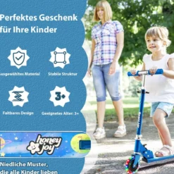 Kinder Roller Scooter mit LED-Räder & Klappbar Lenker Höhenverstellbar Tretroller Kinderroller