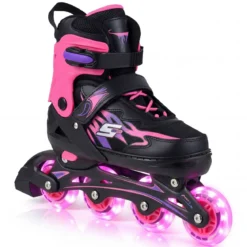 Kinder Rollschuhe 4 Größen Verstellbar Inline Roller Skates mit Leuchtenden Rädern Rosa M (EU 34-37)