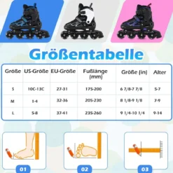 Kinder Rollschuhe 4 Größen Verstellbar Inline Roller Skates mit Leuchtenden Rädern L (EU 37-41)