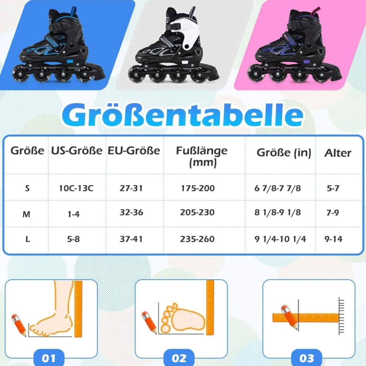 Kinder Rollschuhe 4 Größen Verstellbar Inline Roller Skates mit Leuchtenden Rädern L (EU 37-41)