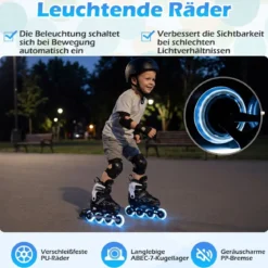 Kinder Rollschuhe 4 Größen Verstellbar Inline Roller Skates mit Leuchtenden Rädern M (EU 32-36)