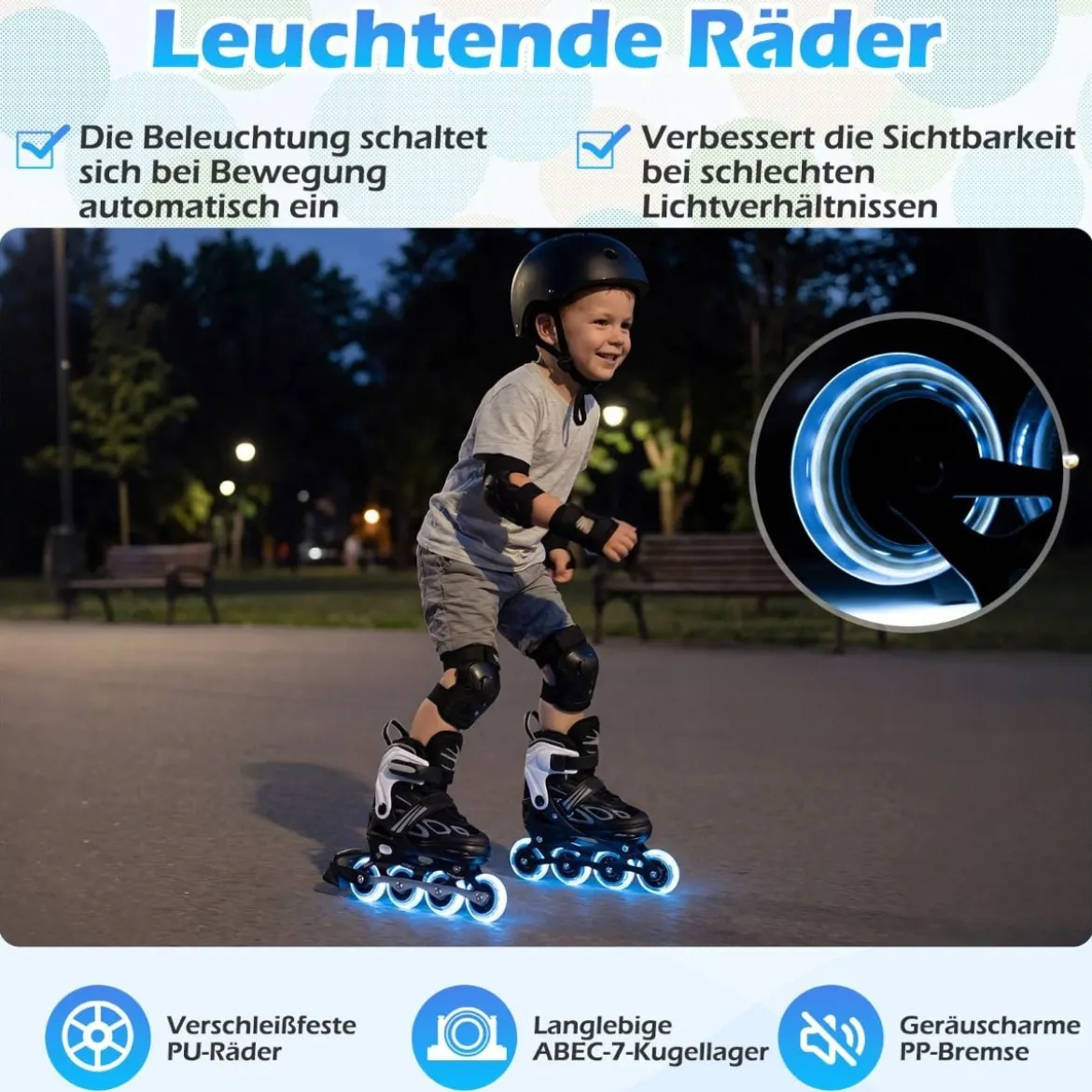 Kinder Rollschuhe 4 Größen Verstellbar Inline Roller Skates mit Leuchtenden Rädern M (EU 32-36)