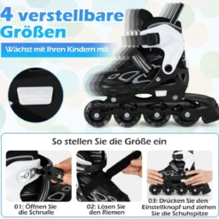 Kinder Rollschuhe 4 Größen Verstellbar Inline Roller Skates mit Leuchtenden Rädern M (EU 32-36)