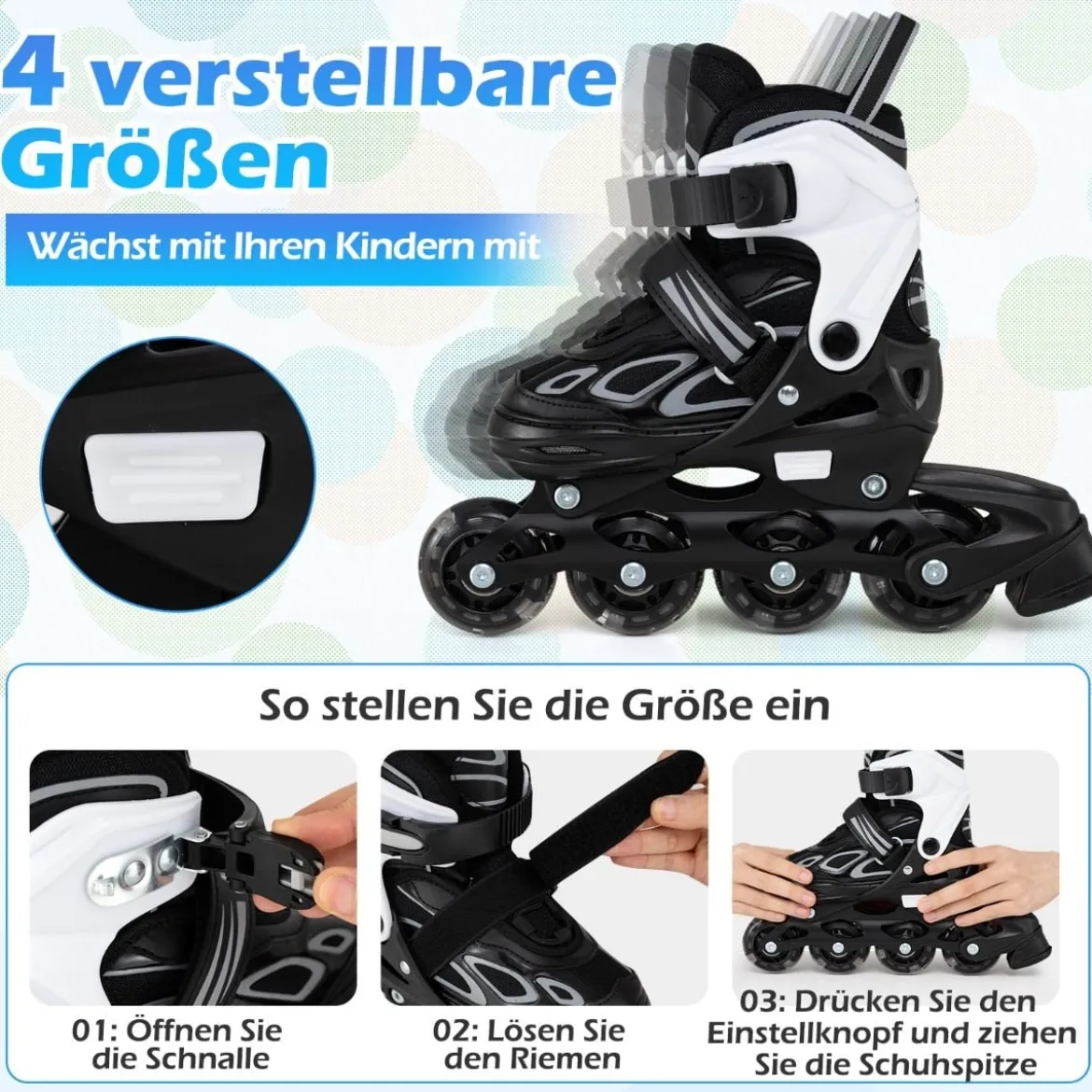 Kinder Rollschuhe 4 Größen Verstellbar Inline Roller Skates mit Leuchtenden Rädern M (EU 32-36)
