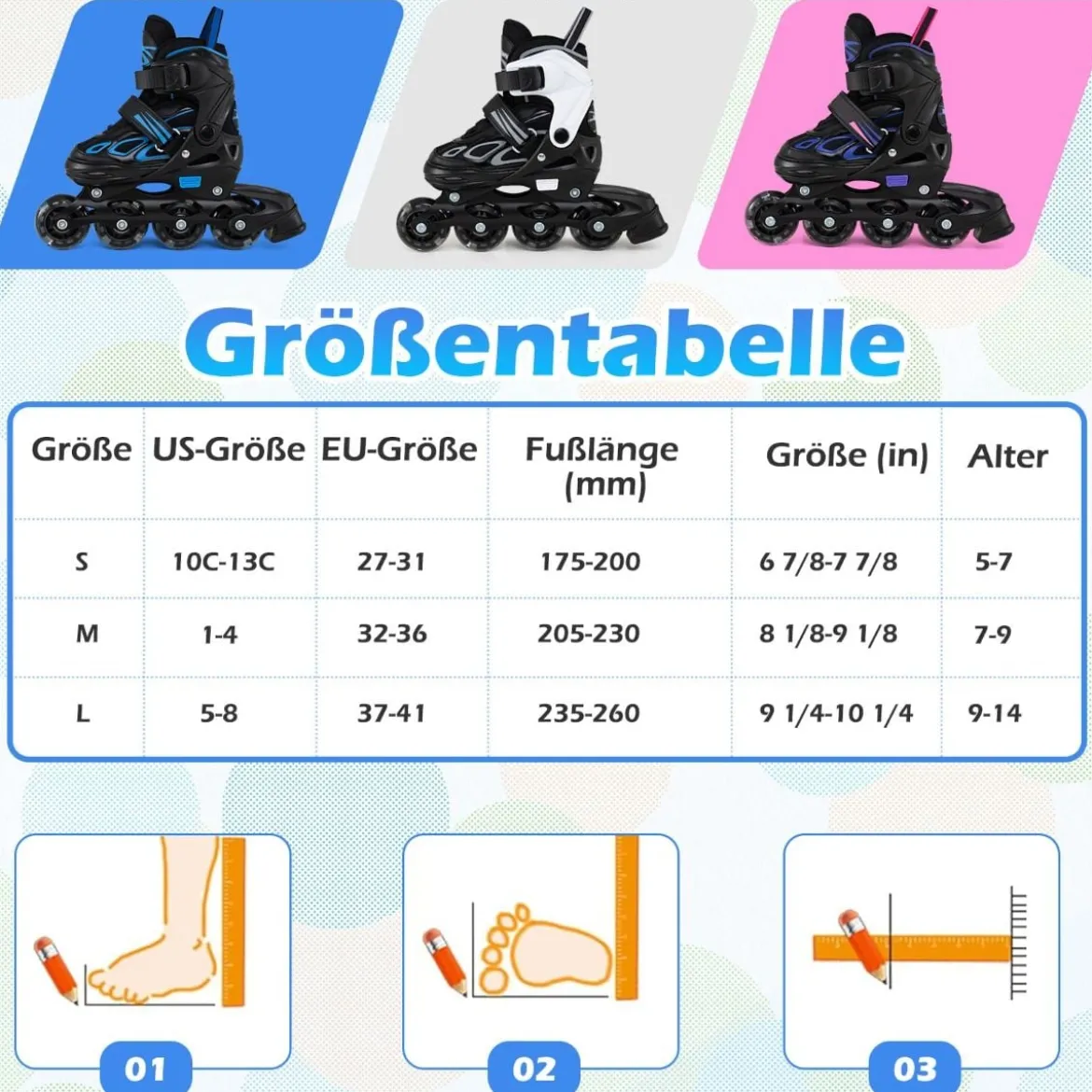Kinder Rollschuhe 4 Größen Verstellbar Inline Roller Skates mit Leuchtenden Rädern M (EU 32-36)