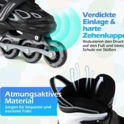 Kinder Rollschuhe 4 Größen Verstellbar Inline Roller Skates mit Leuchtenden Rädern M (EU 32-36)