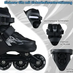 Kinder Rollschuhe 4 Größen Verstellbar Inline Roller Skates mit leuchtenden Rädern Grau S (EU 30-33)