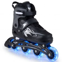 Kinder Rollschuhe 4 Größen Verstellbar Inline Roller Skates mit Leuchtenden Rädern Grau M (EU 34-37)