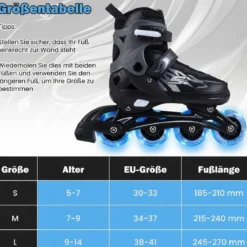 Kinder Rollschuhe 4 Größen Verstellbar Inline Roller Skates mit Leuchtenden Rädern Grau L (EU 38-41)