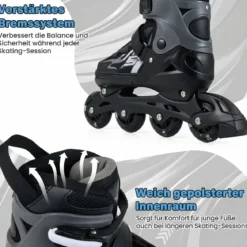 Kinder Rollschuhe 4 Größen Verstellbar Inline Roller Skates mit Leuchtenden Rädern Grau L (EU 38-41)