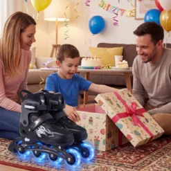Kinder Rollschuhe 4 Größen Verstellbar Inline Roller Skates mit Leuchtenden Rädern Grau L (EU 38-41)