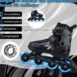 Kinder Rollschuhe 4 Größen Verstellbar Inline Roller Skates mit Leuchtenden Rädern Grau L (EU 38-41)