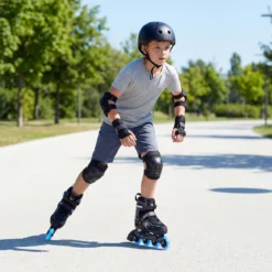 Kinder Rollschuhe 4 Größen Verstellbar Inline Roller Skates mit Leuchtenden Rädern Grau L (EU 38-41)