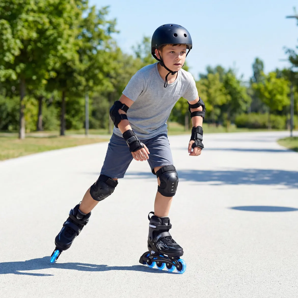 Kinder Rollschuhe 4 Größen Verstellbar Inline Roller Skates mit Leuchtenden Rädern Grau L (EU 38-41)