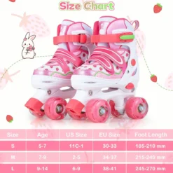 Kinder Rollschuhe Rollerskates mit 4 Größen Verstellbar und LED Rädern Rosa 30-33/34-37/38-41