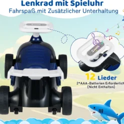 Kinder Rutschauto Fuß-zum-Boden Rutschfahrzeug mit Musik & Stauraum unter dem Sitz Kinderfahrzeug Shark