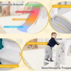 Kinder Rutsche 9 in 1 Kinderrutsche mit Basketballkorb Klettergerüst Tunnel Teleskop & Stauraum Grau
