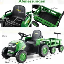 Kinder Rutsch-Traktor Elektrofahrzeug mit abnehmbaren Anhänger & Fernbedienung Rutschauto Dunkelgrün